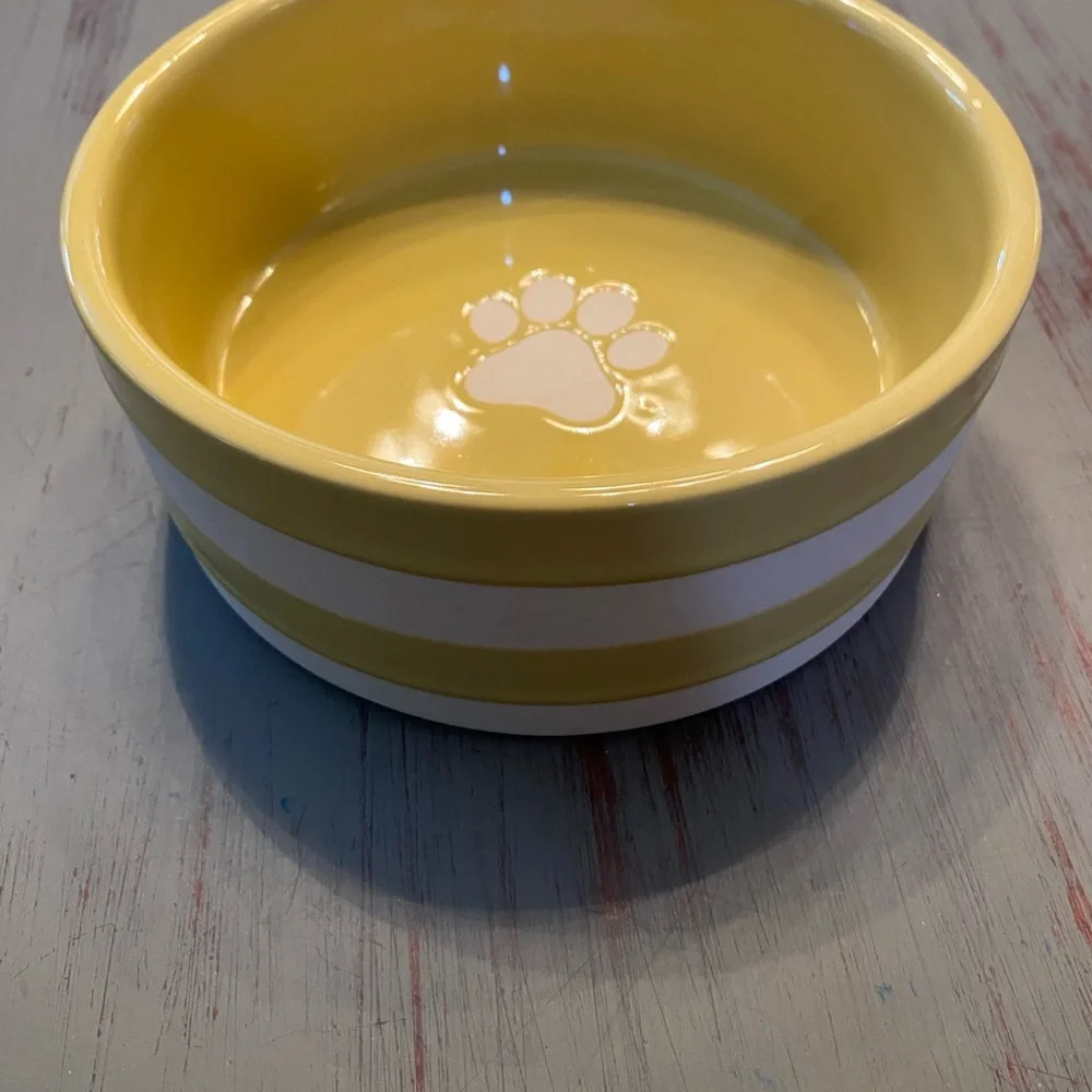 Fido’s Diner brsnd new 6” pet bowl - citrine striped adorable paw print